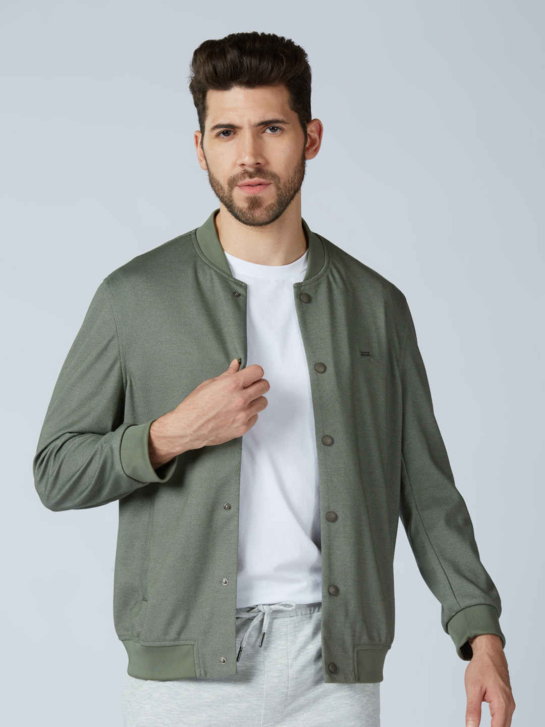 ONEMILE Textured Stand Collar Long Sleeves Bomber Jacket