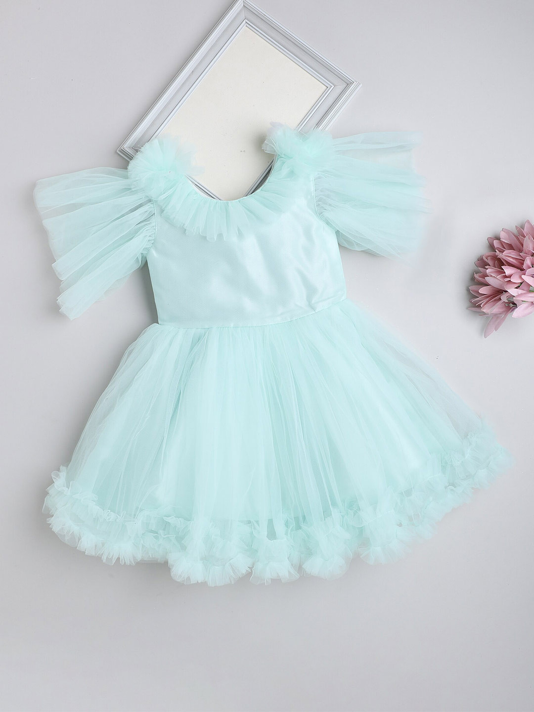 The Magic Wand Girls Embellished Flutter Sleeve Ruffled Dress