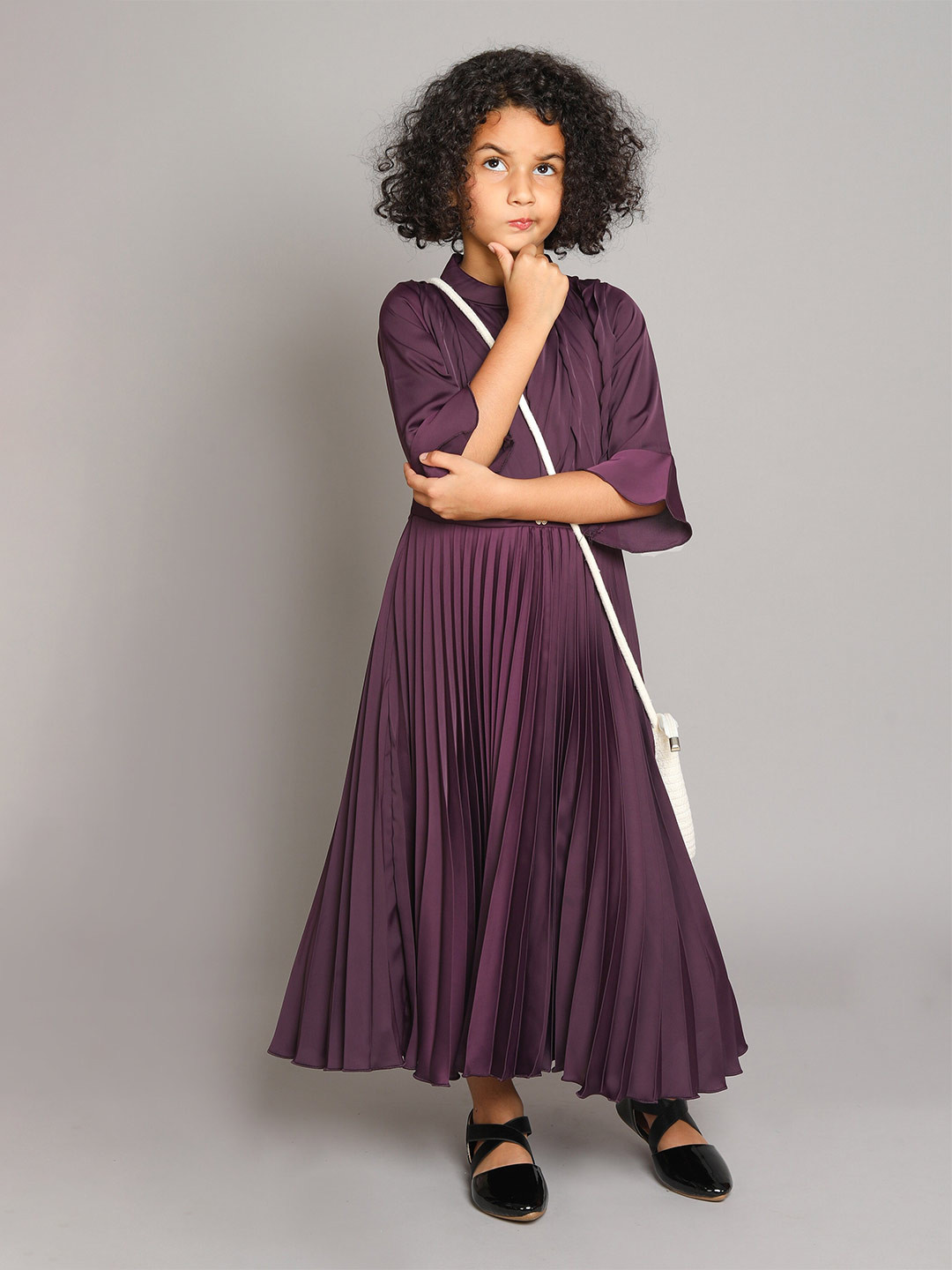 The Magic Wand Girls Flared Sleeve Accordion Pleated Maxi Dress