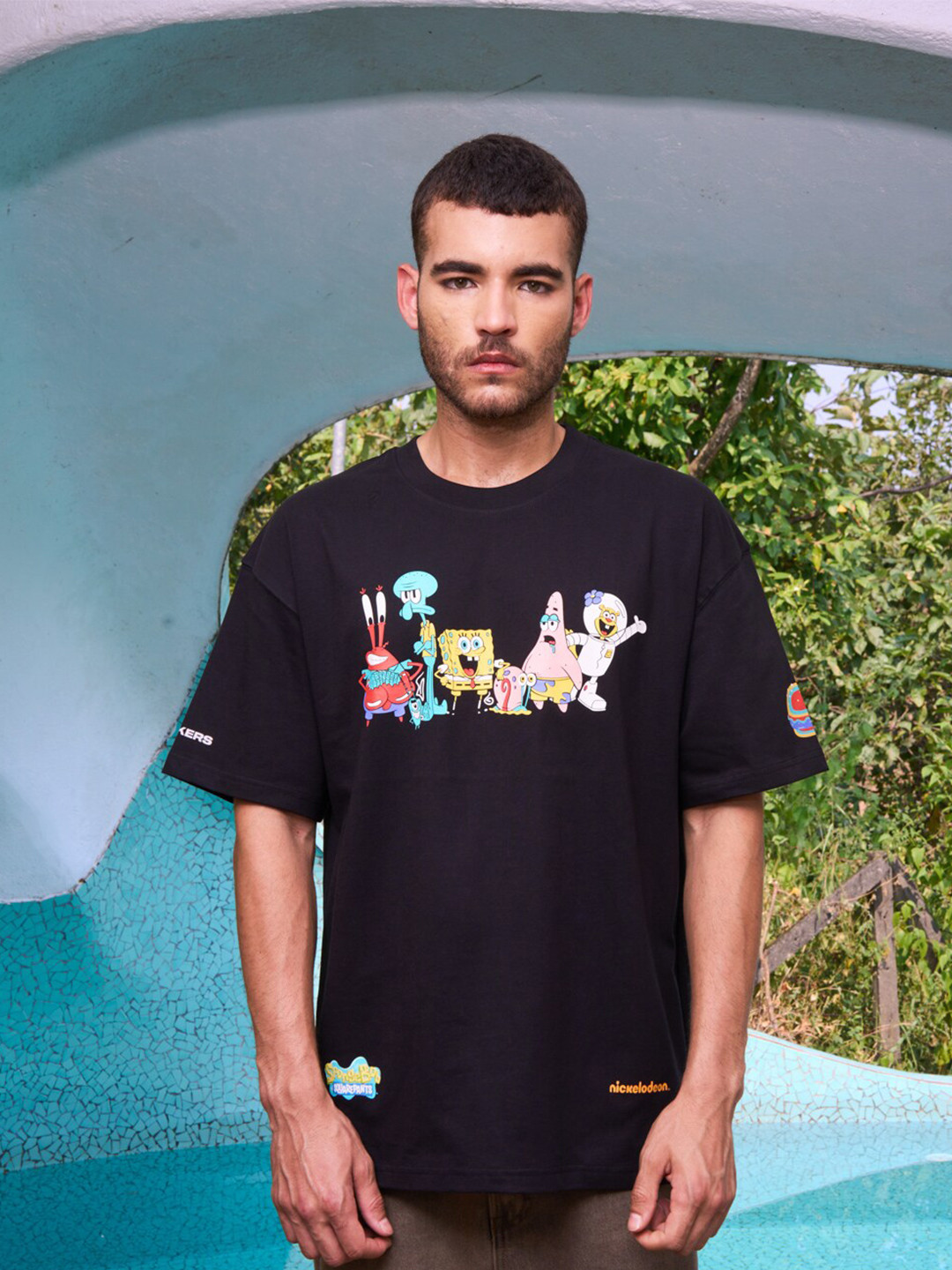 Bonkers Corner Black Spongebob Printed Pure Cotton Oversized T-shirt