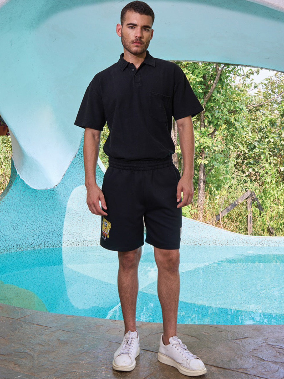 Bonkers Corner Men Mid-Rise SpongeBob Printed Cotton Casual Shorts