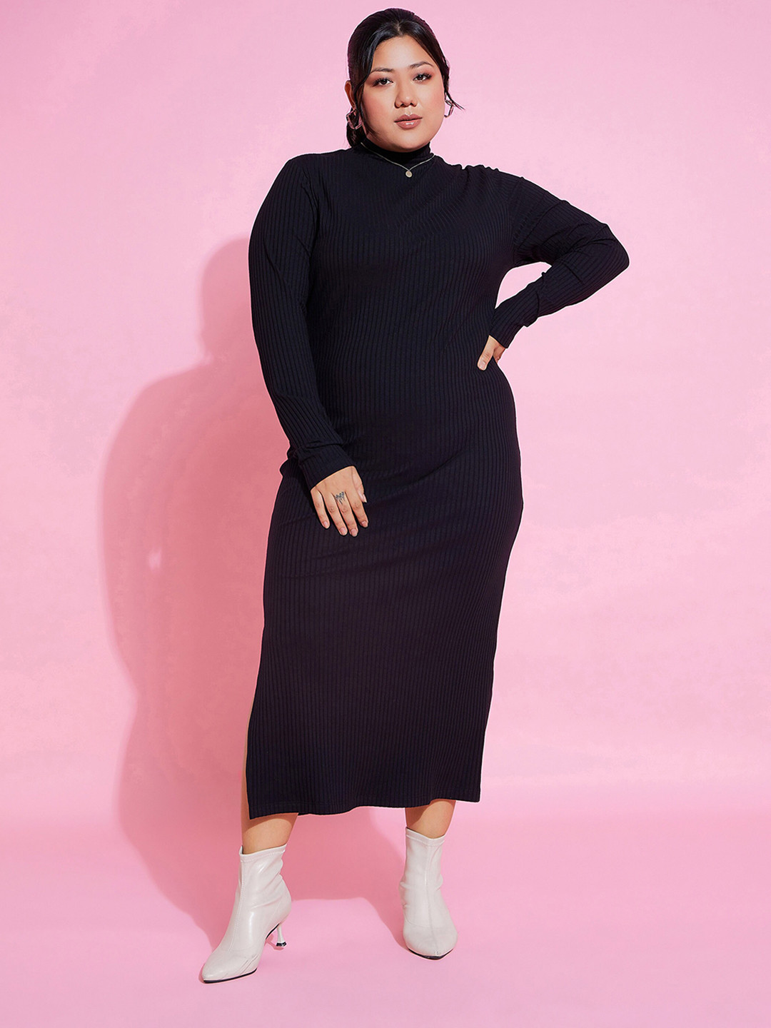 SASSAFRAS Curve Plus Size Bodycon Midi Dress