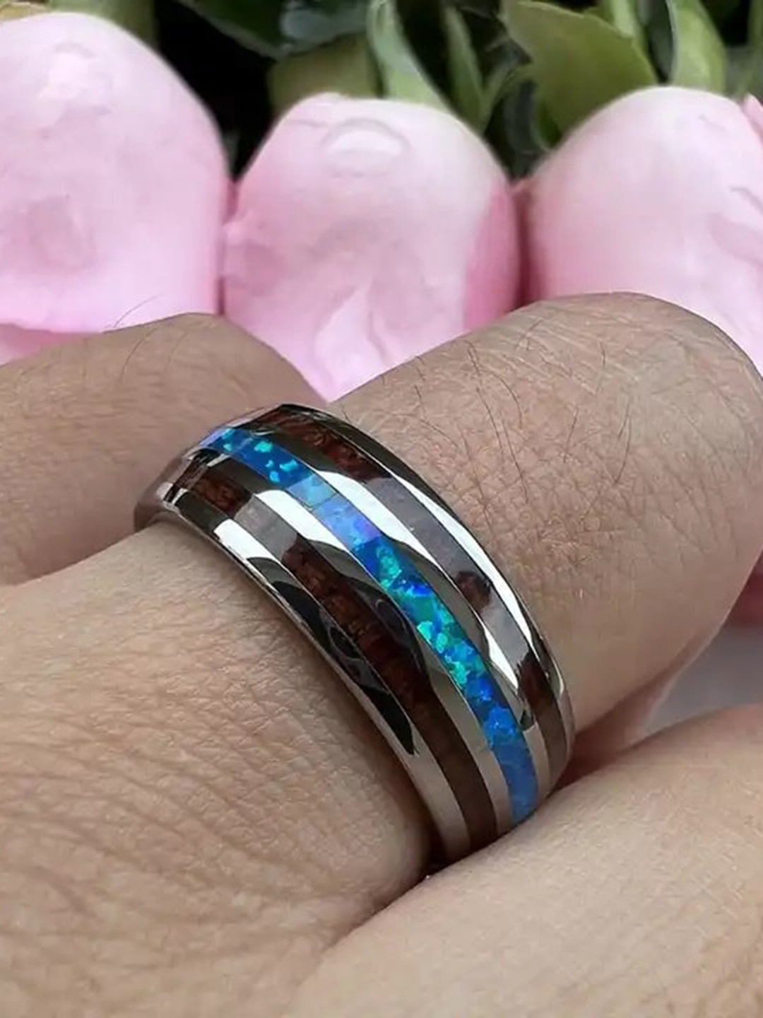 VIEN Unisex Silver-Plated Stainless Steel Tungsten Finger Ring