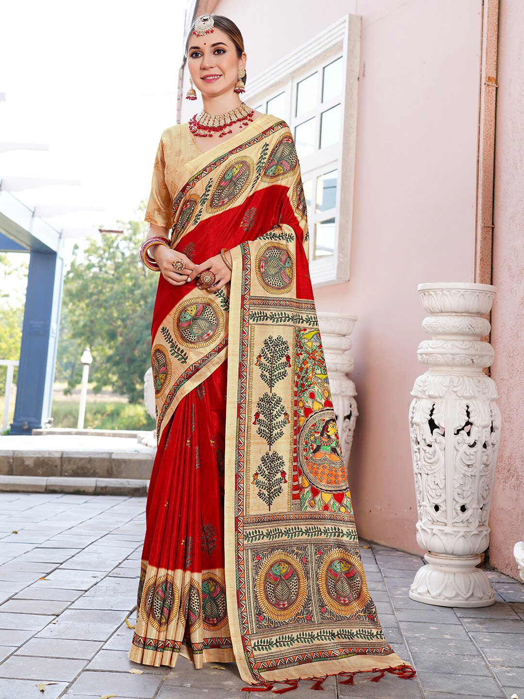 Anouk Rustic Red Ethnic Motifs Printed Saree