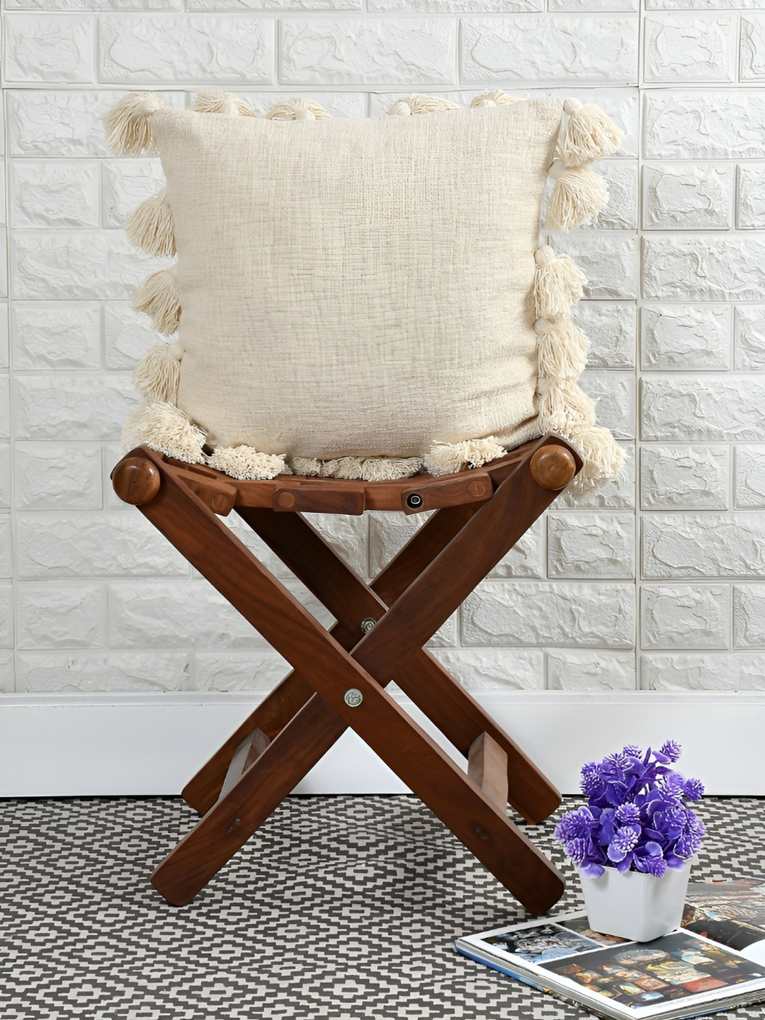 HOMADORN Off White Cotton Water Resistant Square Cushion Cover -16x16In