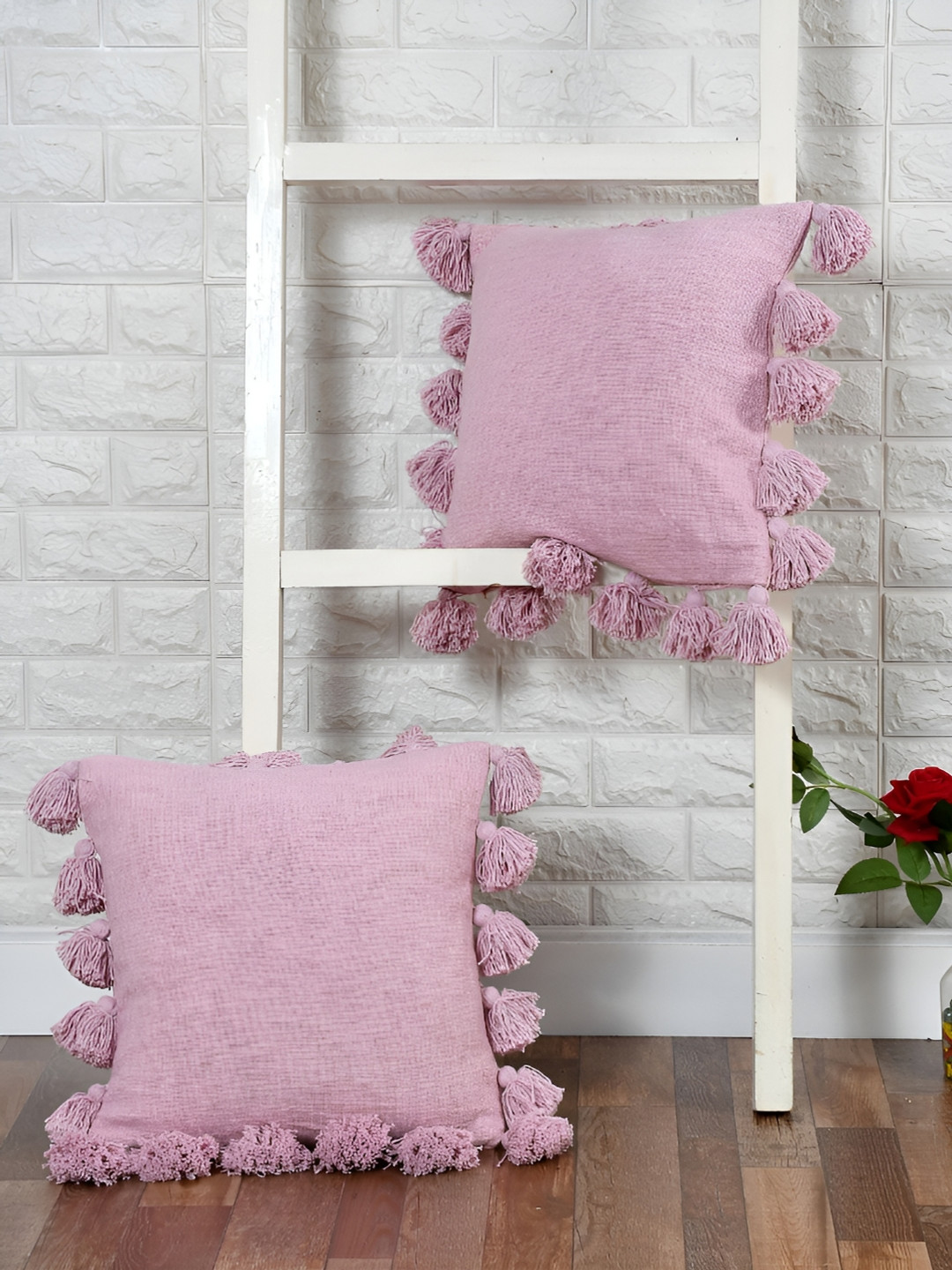 HOMADORN Lavender Self Design Cotton Lightweight 2 Pcs Square Cushion Covers -15.7x15.7In