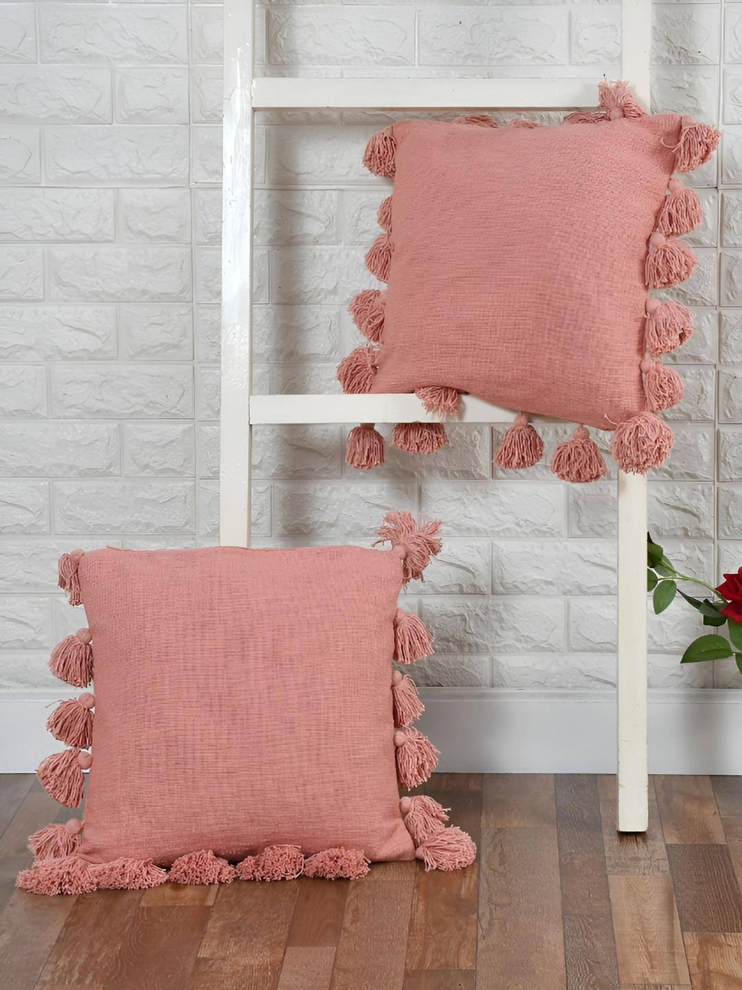 HOMADORN Peach 2 Pieces Decorative Boho Cotton Cushion Covers