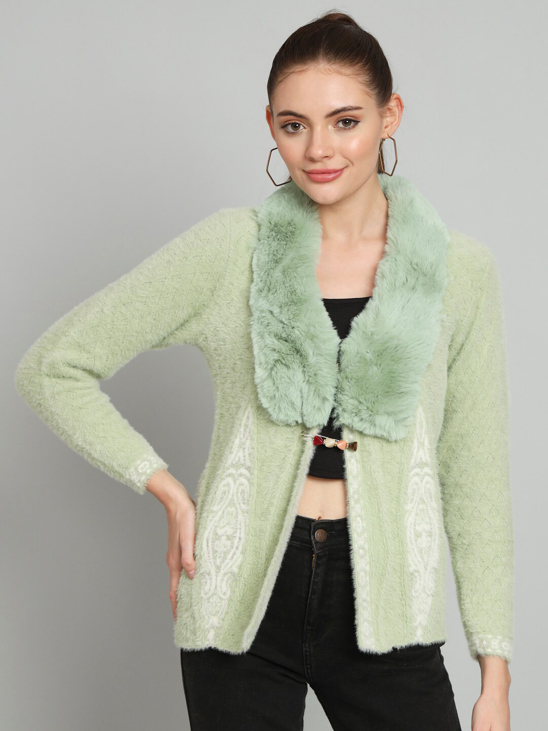 Chemistry Self Design Woollen Open Front Shrug