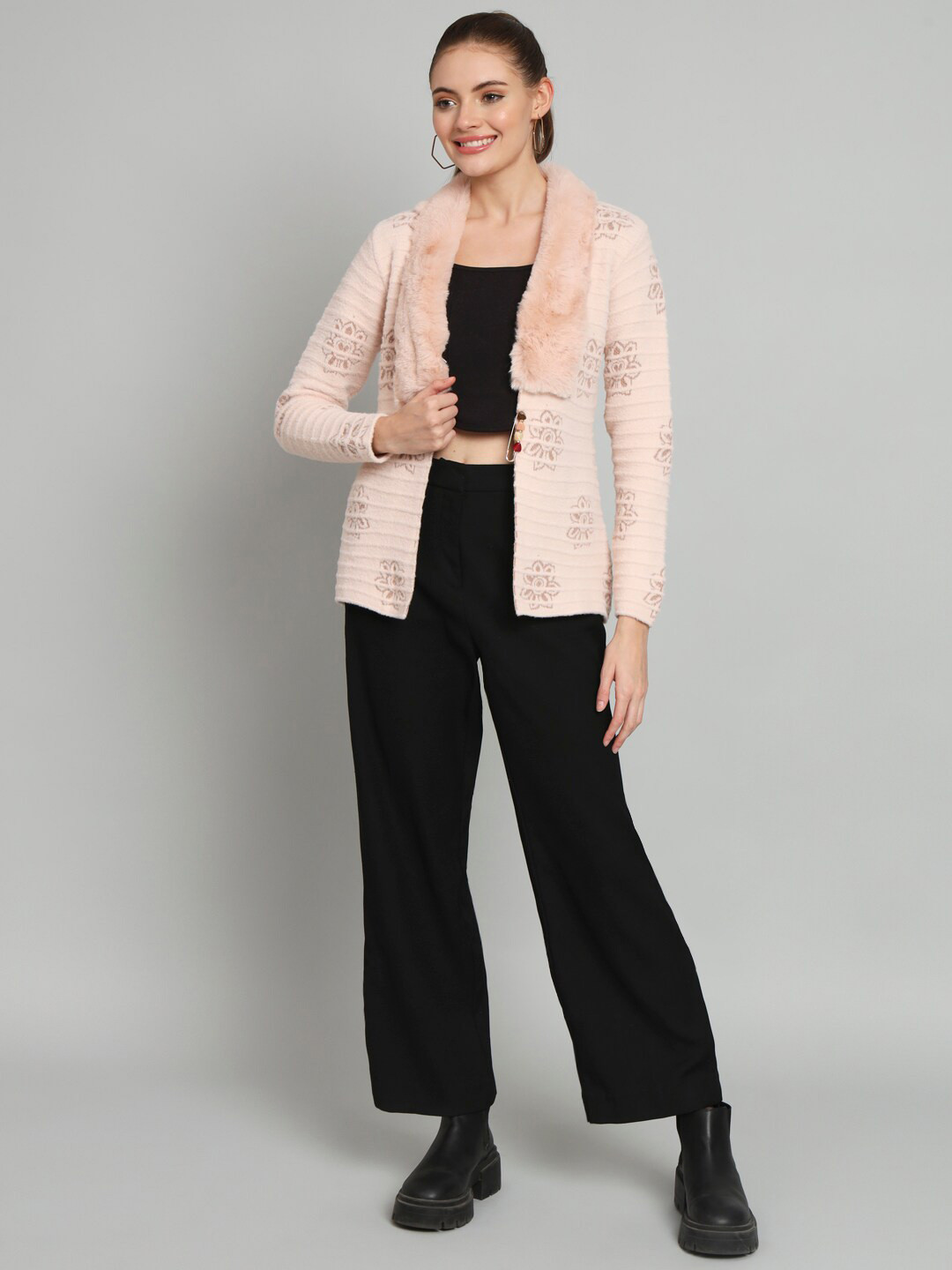 Chemistry Self Design Woollen Open Front Shrug