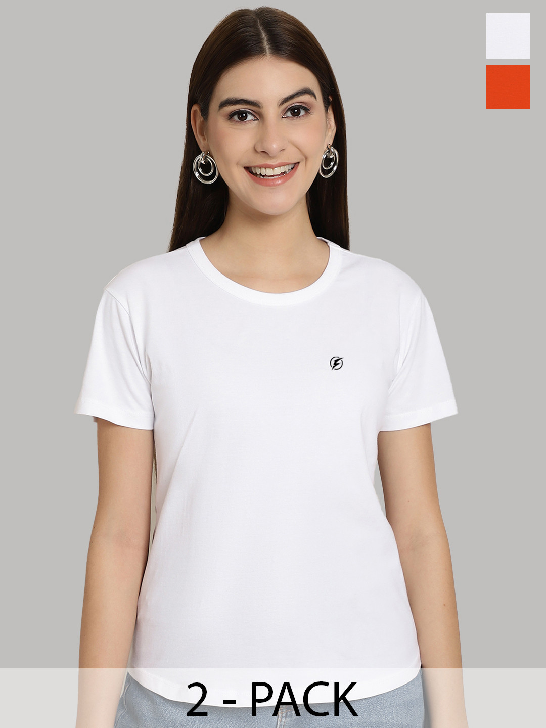Friskers Women White & Orange 2 Slim Fit T-shirt