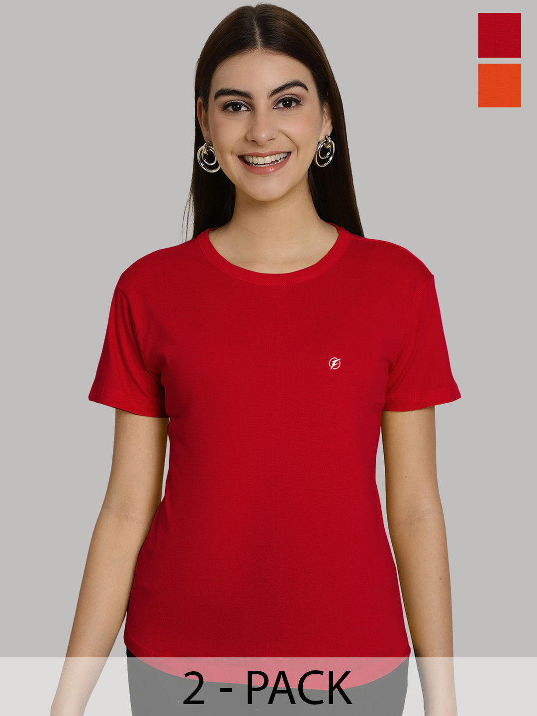 Friskers Women Red & Orange 2 Slim Fit T-shirt
