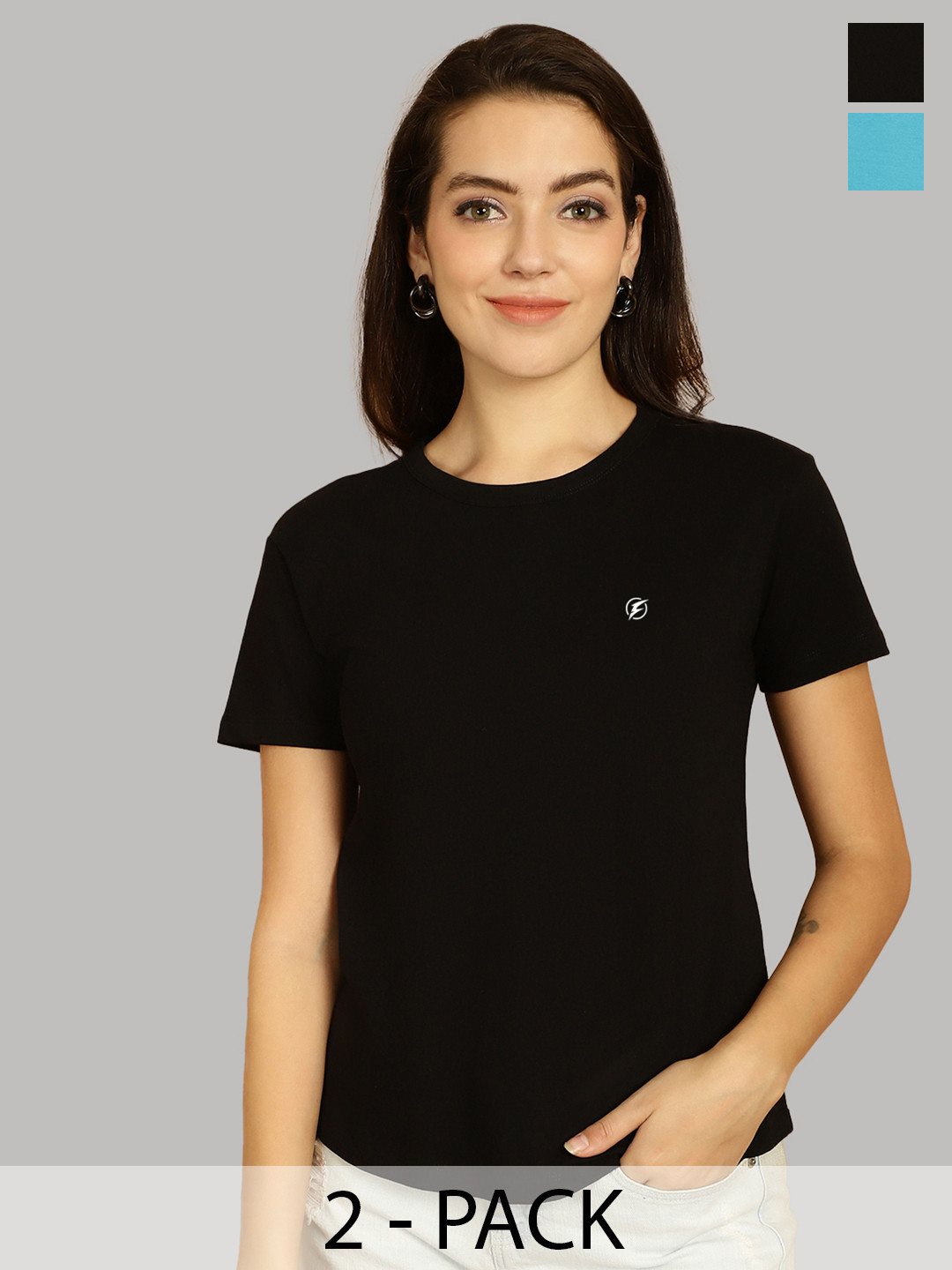 Friskers Women Black & Turquoise Blue 2 Slim Fit T-shirt