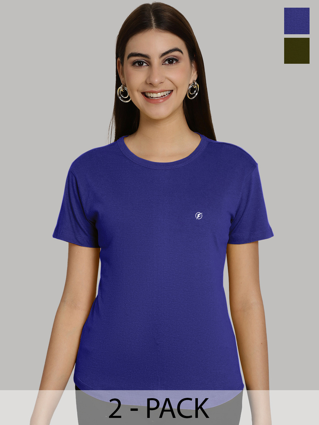 Friskers Women Blue & Olive Green 2 Slim Fit T-shirt