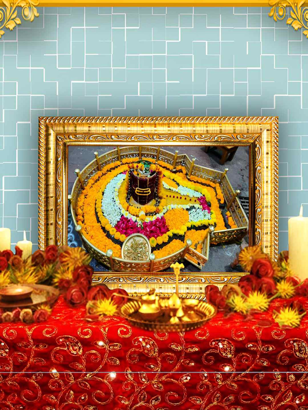 Hawai Gold-Toned & Grey Lord Grishneswar Shivaling Rectangle Wooded Wall Photo Frame