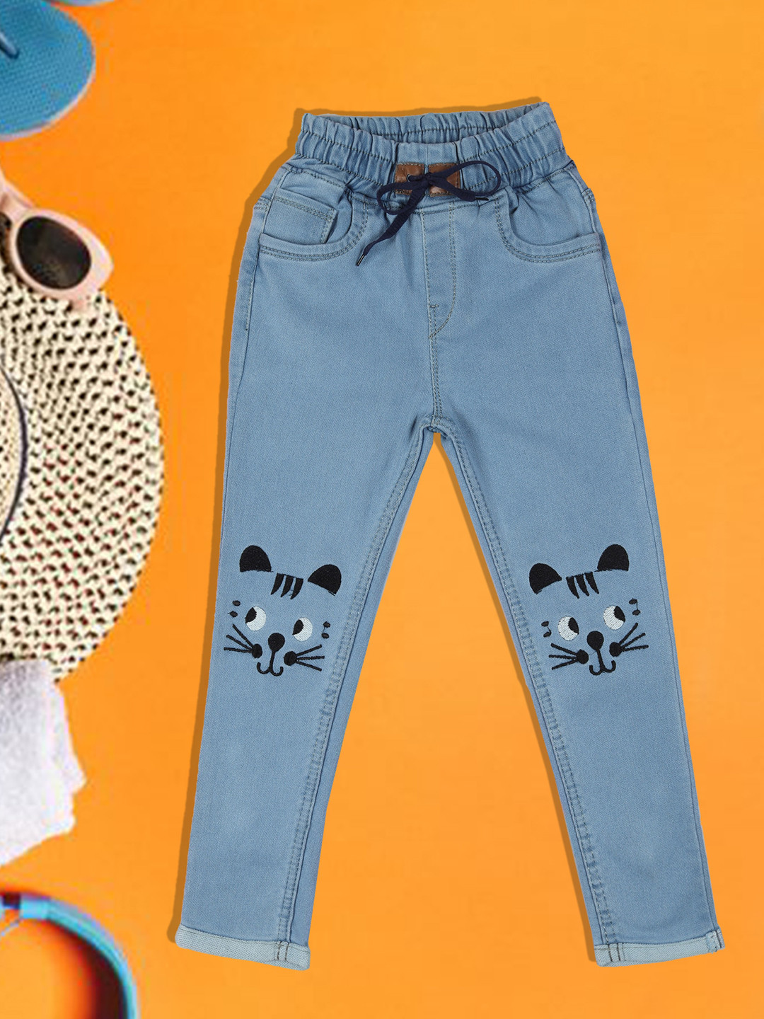 A-Okay Girls Slim Fit High-Rise Embroidered Cropped Cean Look Cotton Denim Jogger