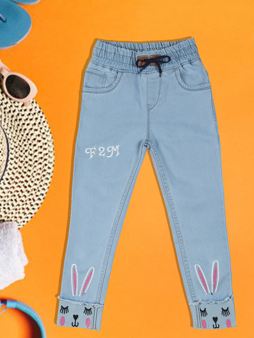 A-Okay Kids Embroidered Slim Fit Clean Look Cotton Denim Jeans