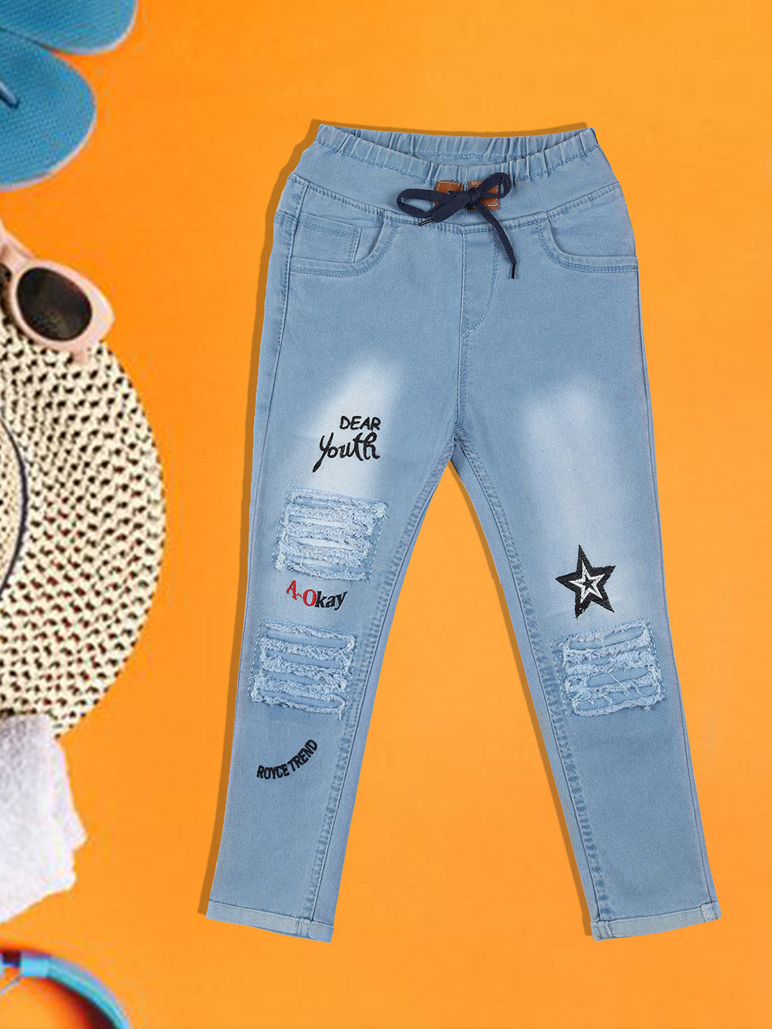 A-Okay Girls Faded Slim Fit High-Rise Trousers