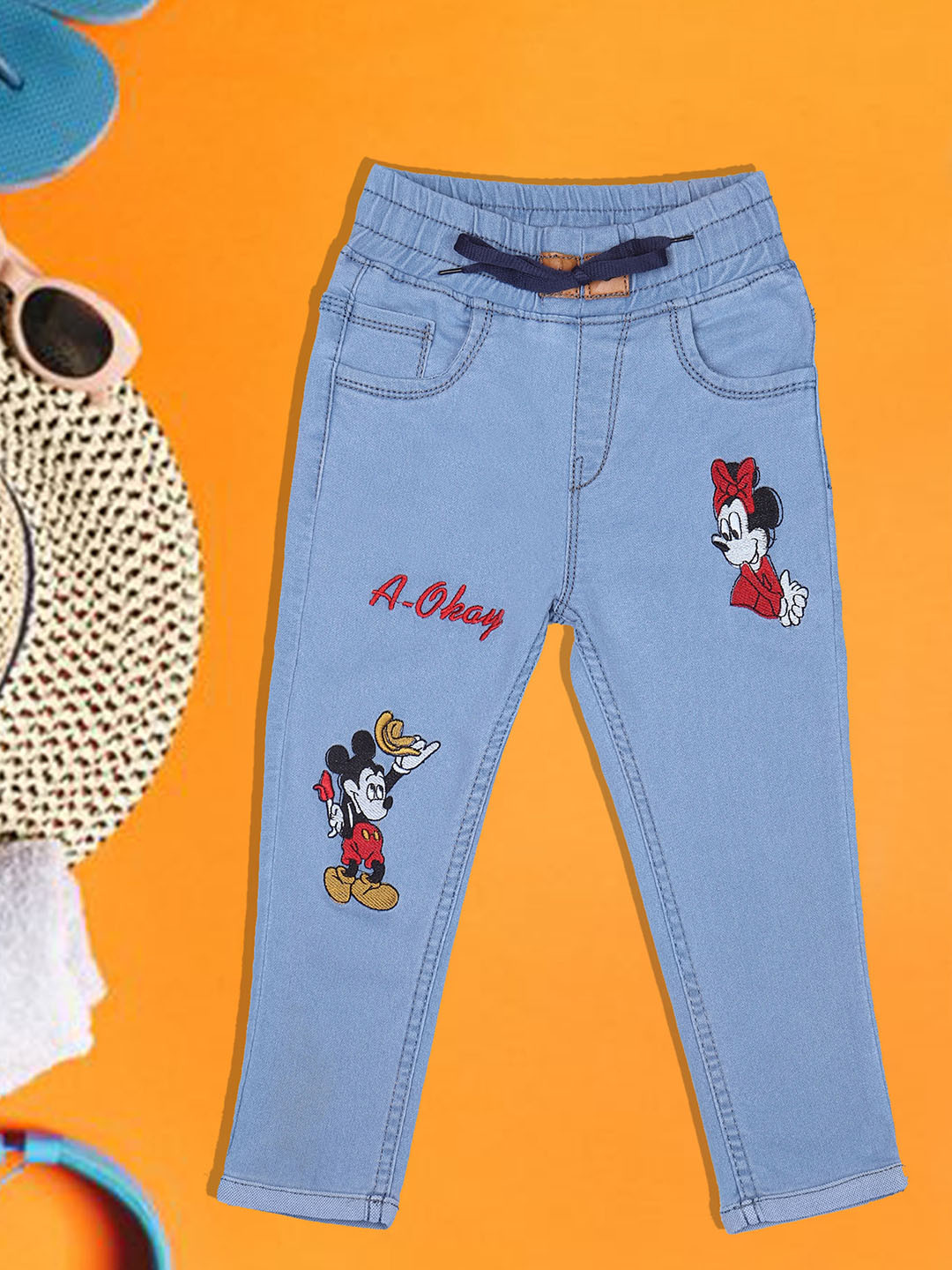 A-Okay Boys Regular Fit Mickey & Mouse Printed Denim Jeans
