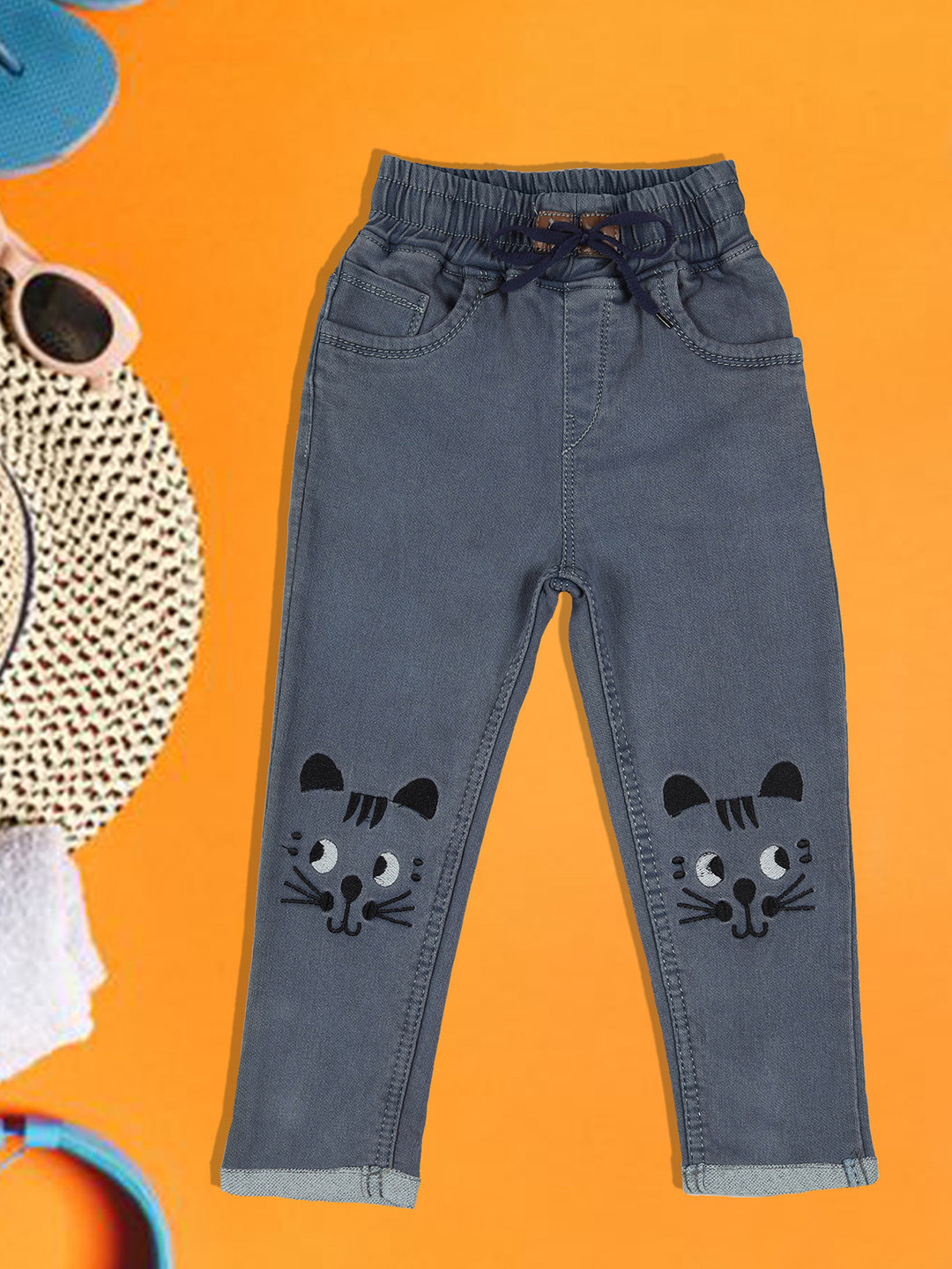 A-Okay Girls Faded Slim Fit High-Rise Cotton Trousers