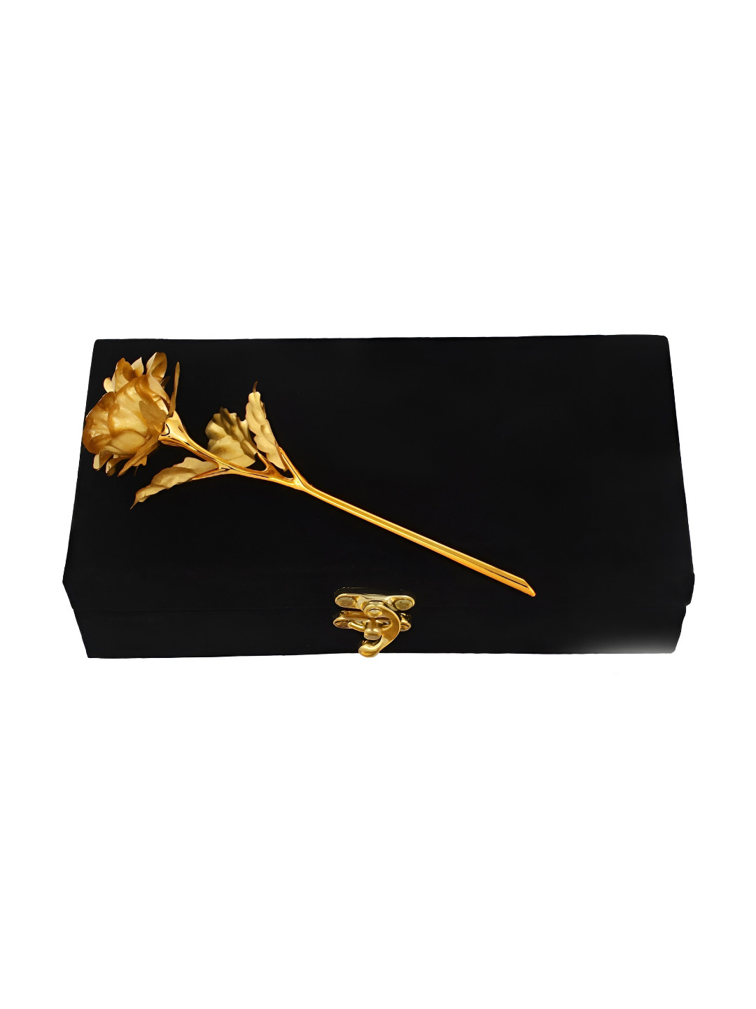 INTERNATIONAL GIFT Gold Toned Rose Flower With Leaf & Gift Box