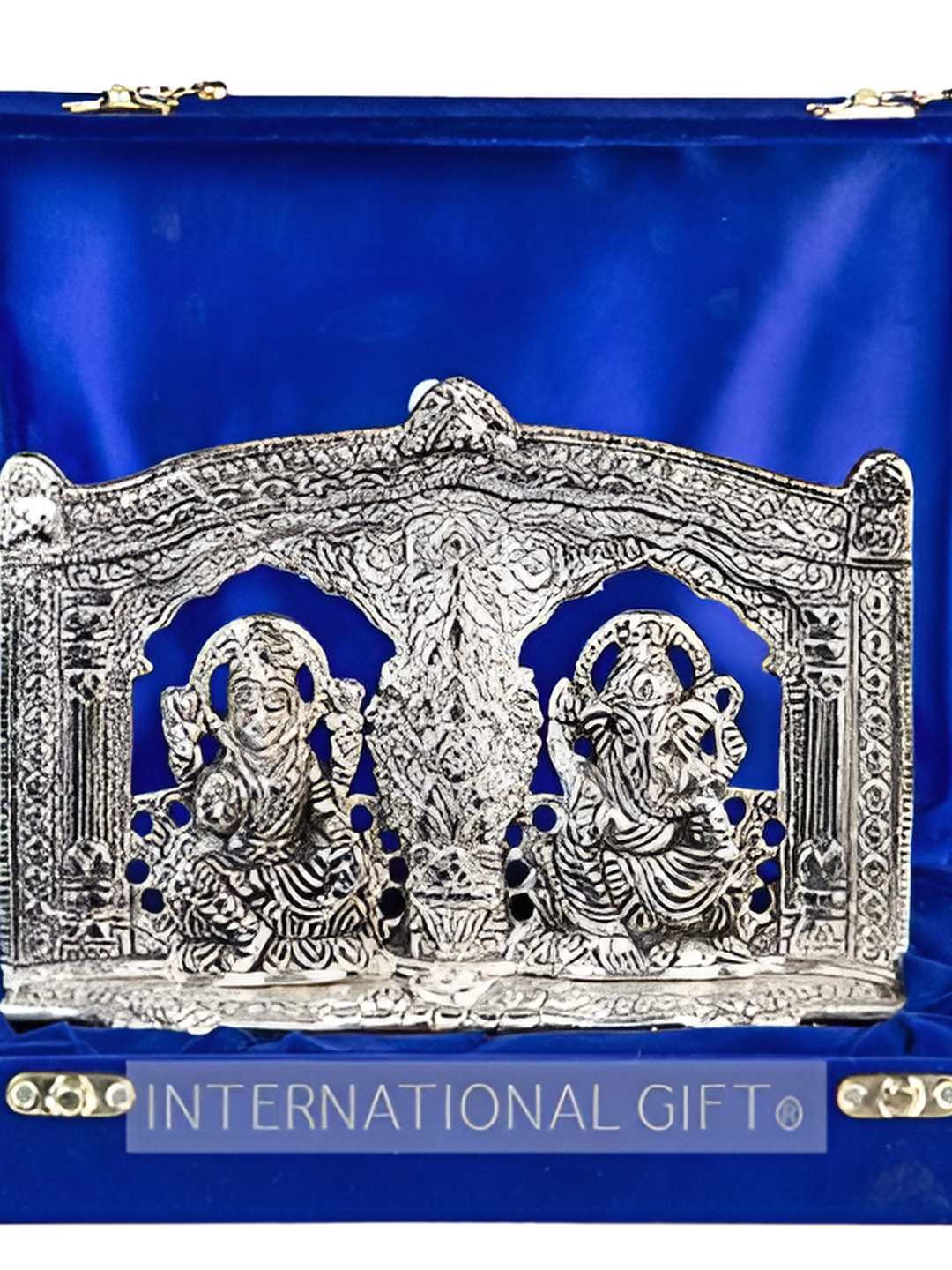 INTERNATIONAL GIFT Silver Toned Laxmi Ganesh God Idol Statue Home Gift Set