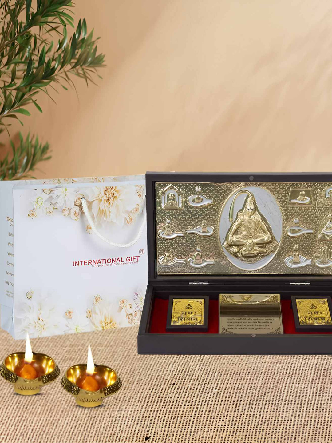 INTERNATIONAL GIFT 24 KT Gold-Plated Lord Mahadev God Idol With Charan Paduka Gift Set
