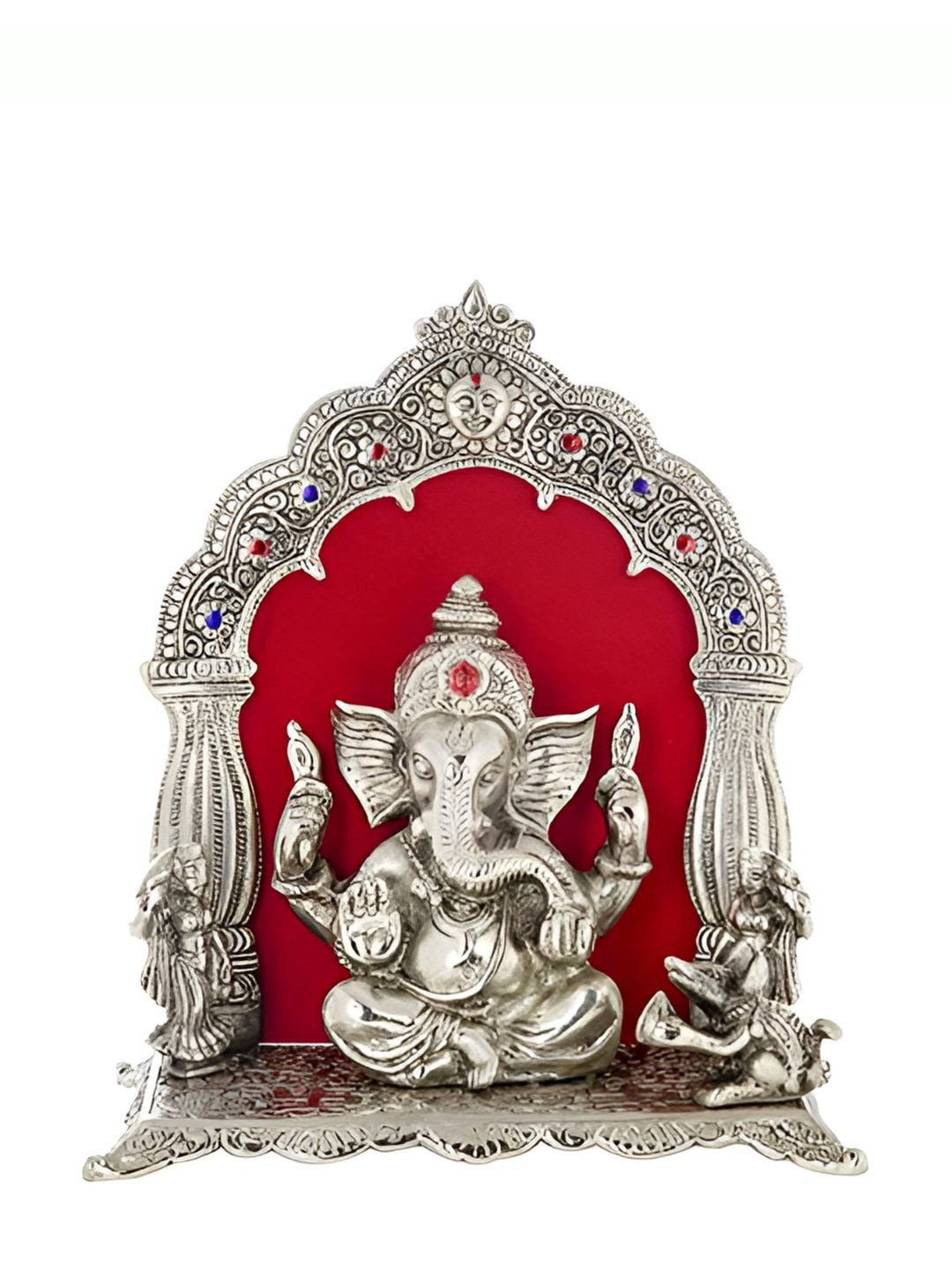 INTERNATIONAL GIFT Silver Toned Get Ganesh Idol With Luxury Velvet Box Pack Home Gift Set