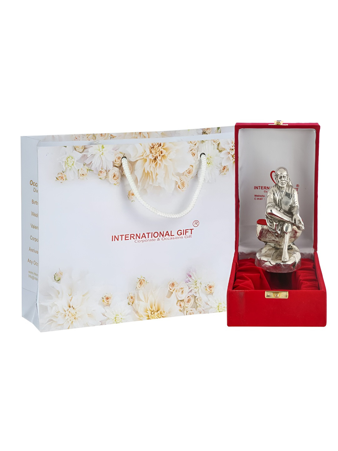 INTERNATIONAL GIFT Sai Baba Silver Metal Metallic Living Room Small Showpiece - 3.1 Inches