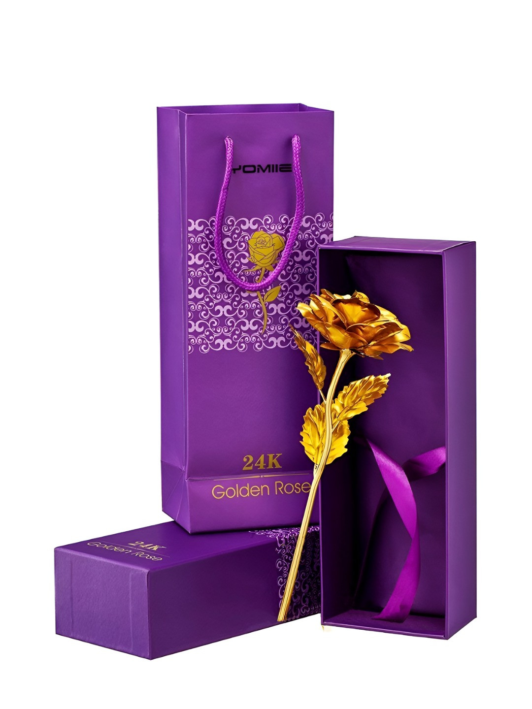 INTERNATIONAL GIFT Gold Toned Artificial Rose & Box