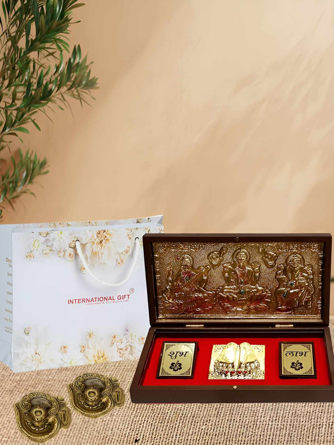 INTERNATIONAL GIFT Laxmi Ganesh Sarswati God Idol With Charan Paduka