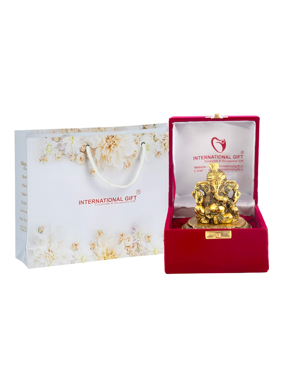 INTERNATIONAL GIFT  Silver Toned Pagdi Ganesh Idol With Luxury Velvet Box Home Gift Set