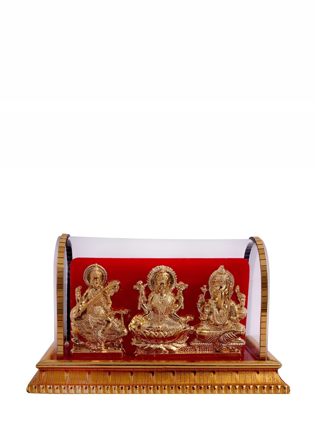 INTERNATIONAL GIFT Lord Ganesh and Maa Lakshmi, Sarswati Gold Brass Metallic Prayer Room Tiny Showpiece - 3 Inches