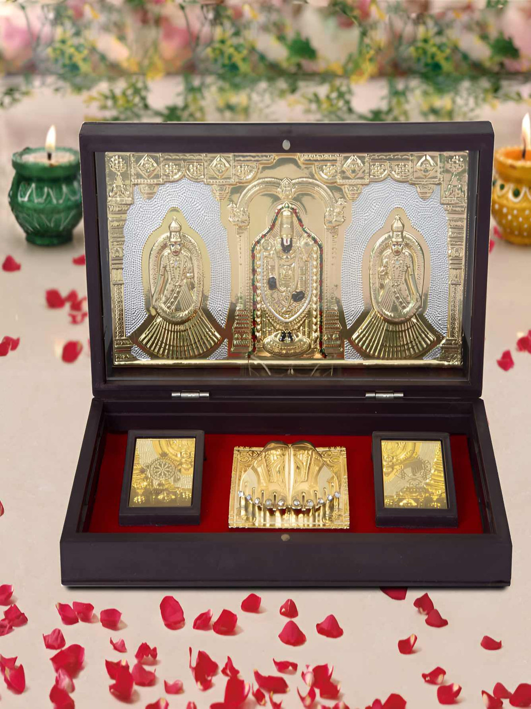 INTERNATIONAL GIFT Gold Toned Bala Ji Govinda God Idol With Charan Paduka Home Gift Set