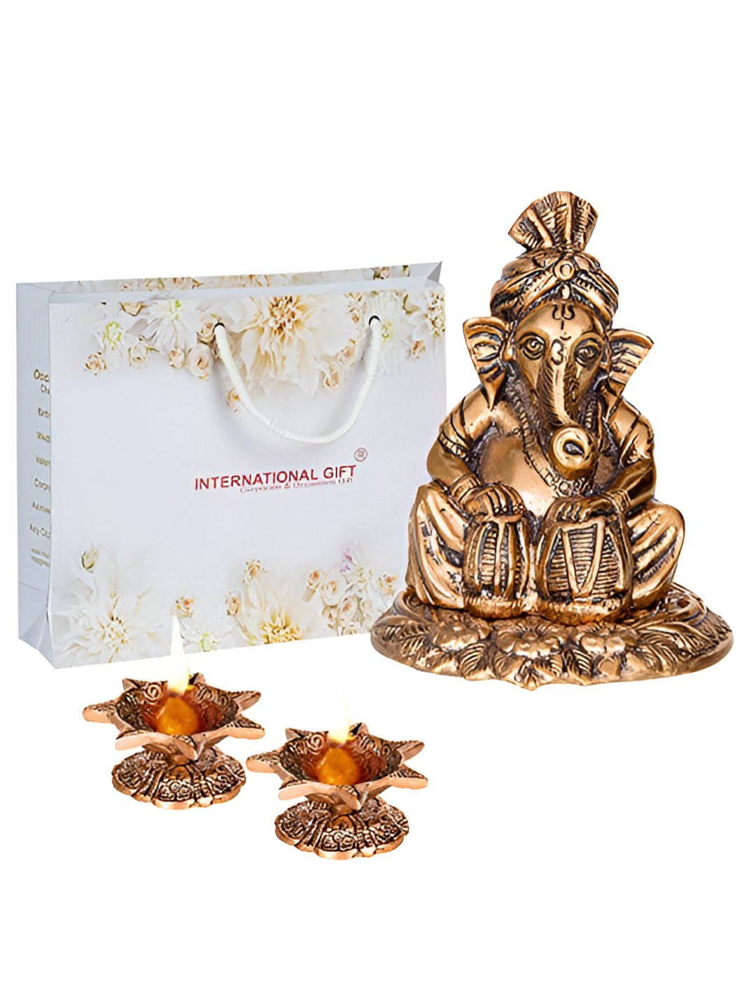 INTERNATIONAL GIFT Brown & Maroon Ganesha Idol With Diya Set