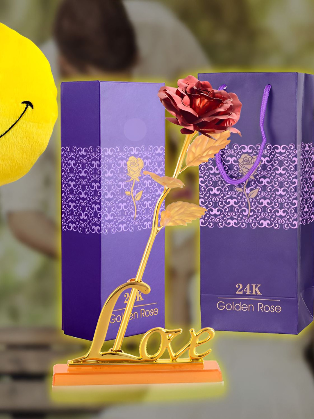 INTERNATIONAL GIFT Textured Rose Flower With Love Stand