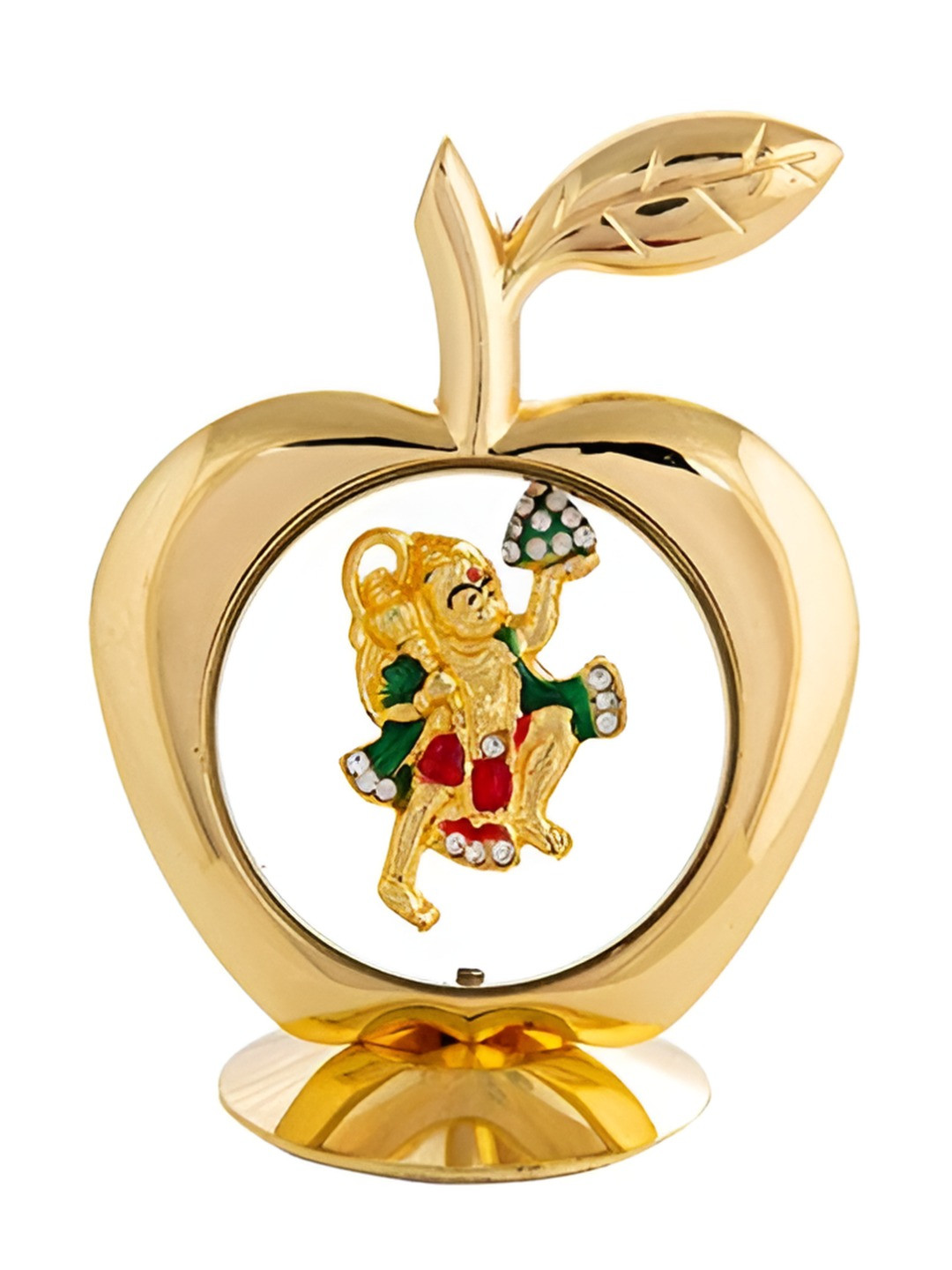 INTERNATIONAL GIFT Apple Shape Hanuman Green Brass Metallic Prayer Room Tiny Showpiece - 4.7 Inches