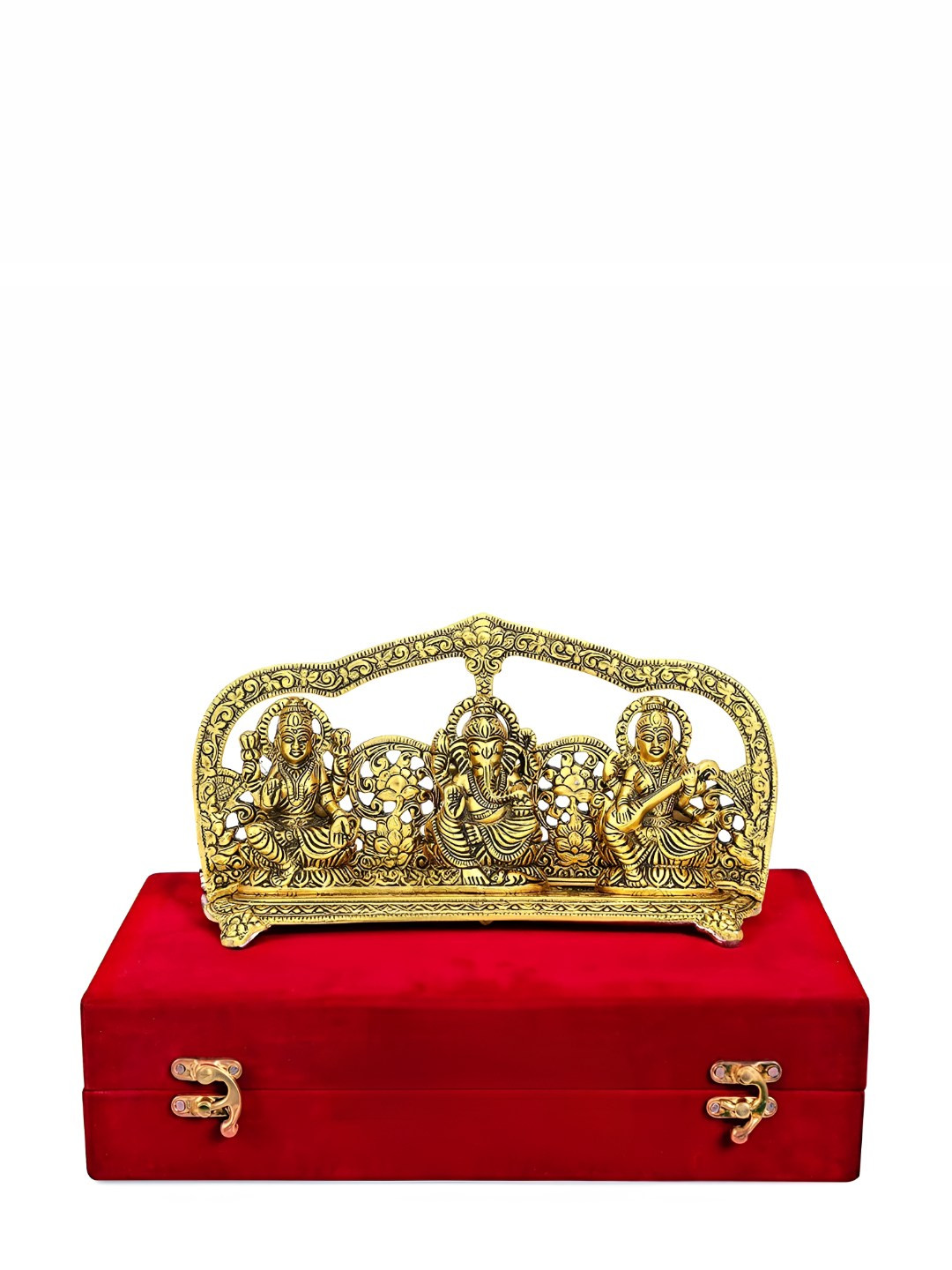 INTERNATIONAL GIFT Laxmi Ganesh Saraswati Gold Brass Metallic Prayer Room Tiny Showpiece - 5.5 Inches