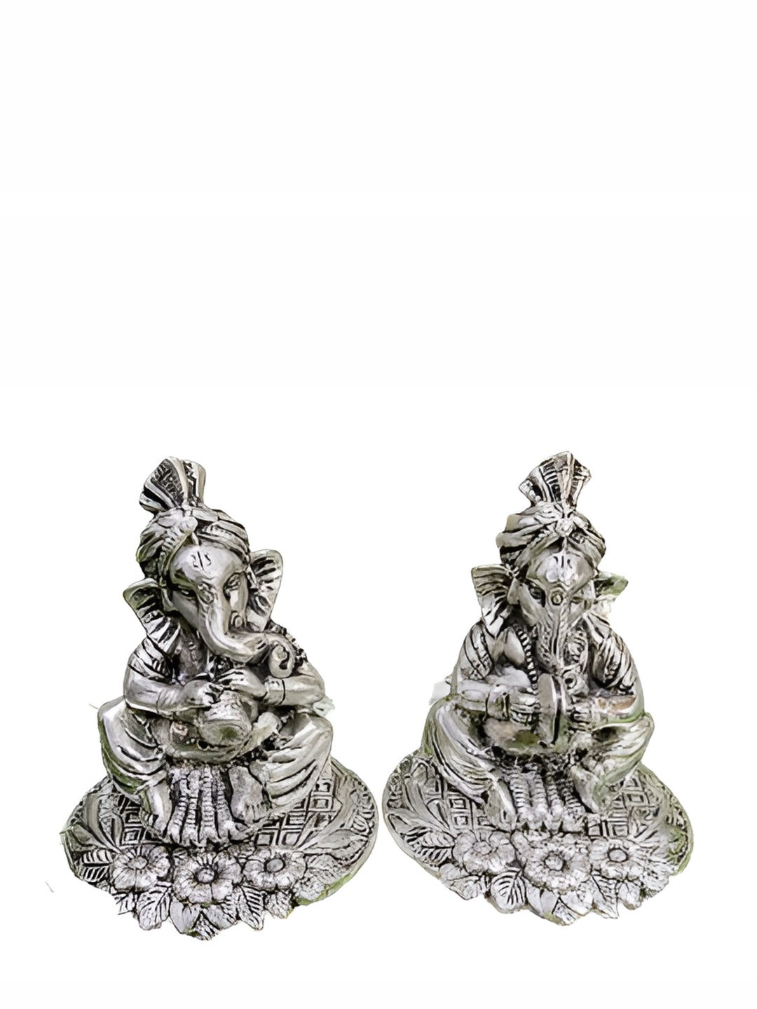INTERNATIONAL GIFT Silver Toned 2 Pieces Musical Ganesha Idol With Cymbal And Shehanais