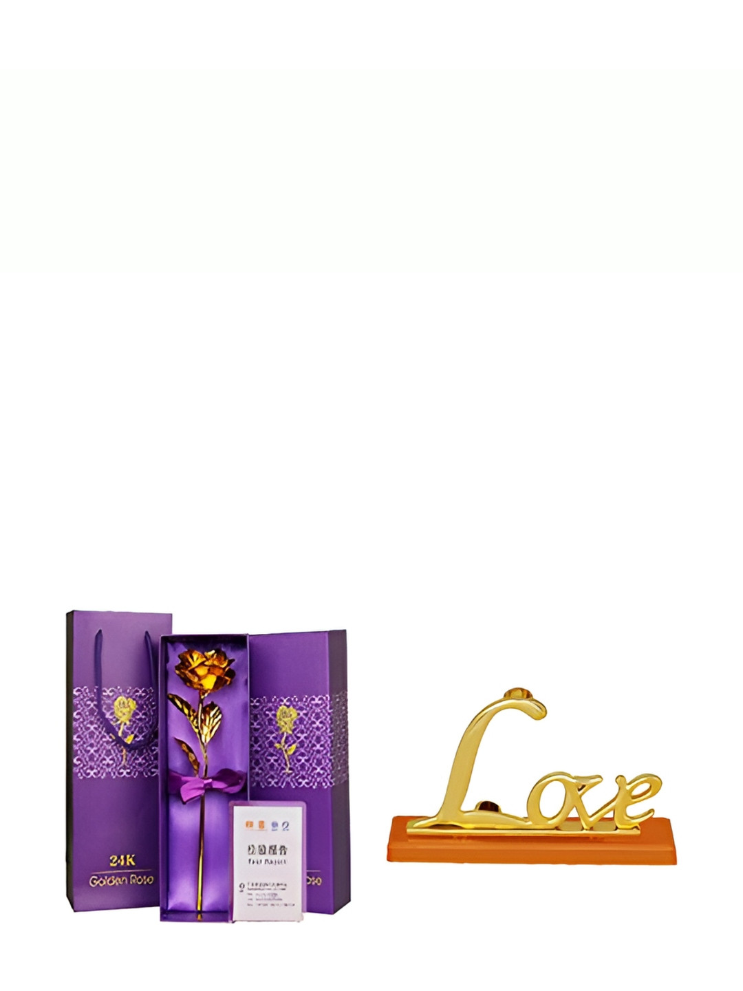 INTERNATIONAL GIFT Gold Rose Flower With Love Stand Home Gift Set