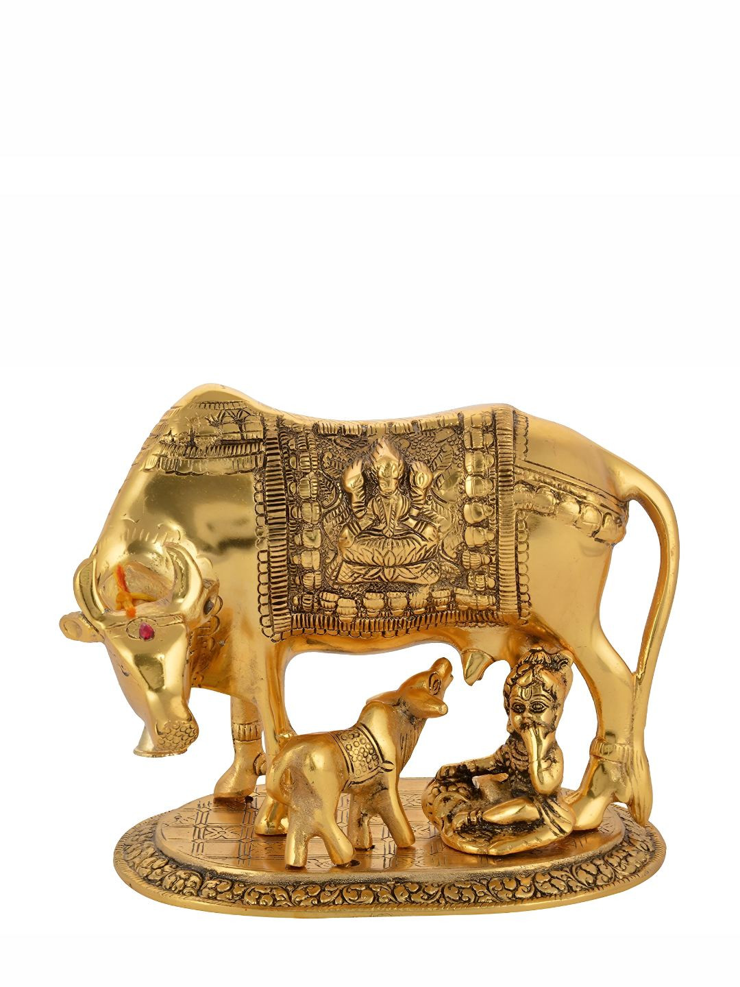 INTERNATIONAL GIFT Gold Toned Silver Plated Kamdhenu Cow & Laddu Gopal Idol Home Gifts Set