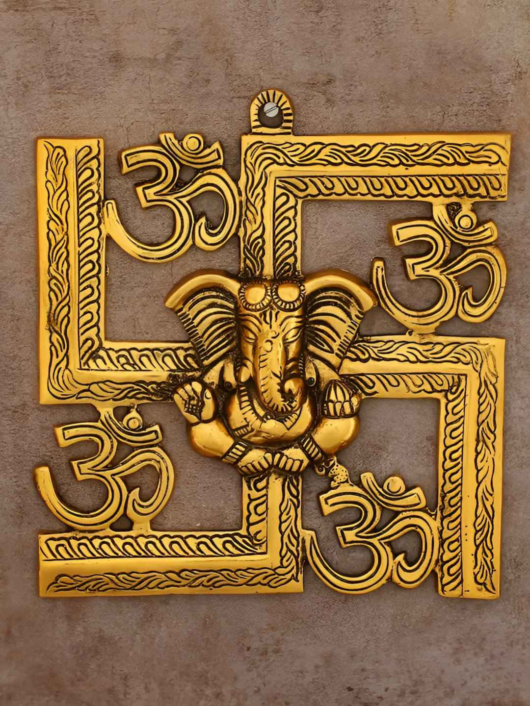 INTERNATIONAL GIFT Swastik Ganesha Ji Statue Metal Glossy Spiritual Wall Decor-9In