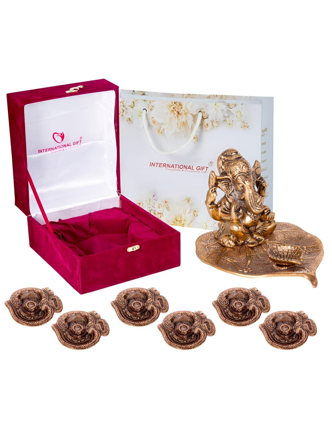 INTERNATIONAL GIFT Brown Ganesh Idol With Agarbatti Incense Stick Stand Diya