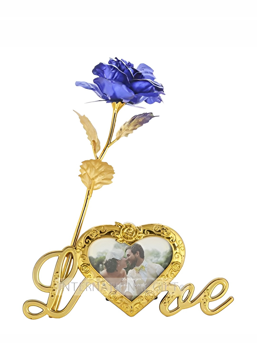 INTERNATIONAL GIFT Blue Rose Flower With Leaf Gift Set