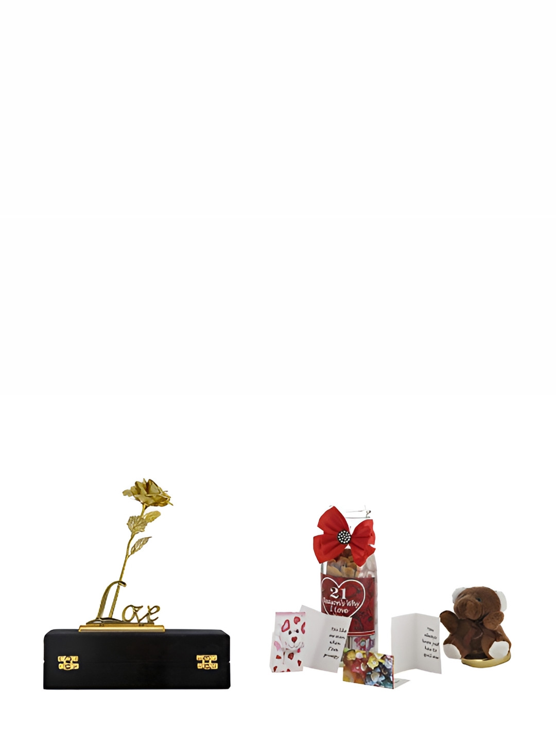 INTERNATIONAL GIFT Gold-Plated Rose & Small Greeting Cards Message Bottle Gift Set