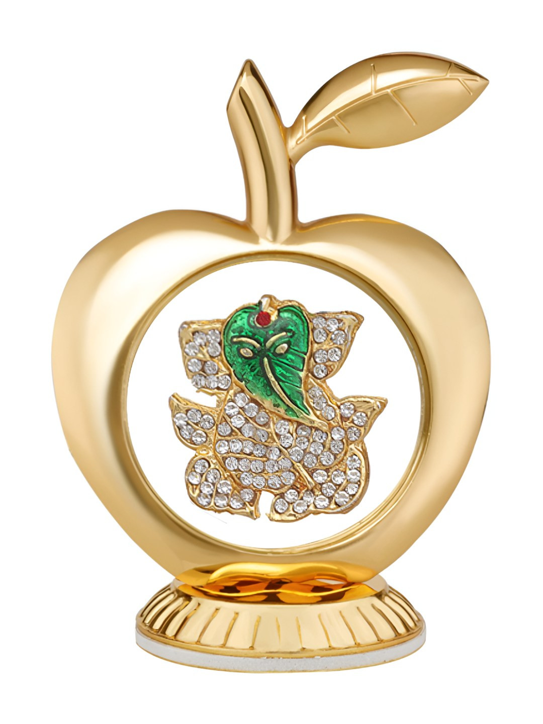 INTERNATIONAL GIFT Apple Shaped Ganesh Ganpati Green Brass Metallic Prayer Room Medium Showpiece - 1.6 Inches