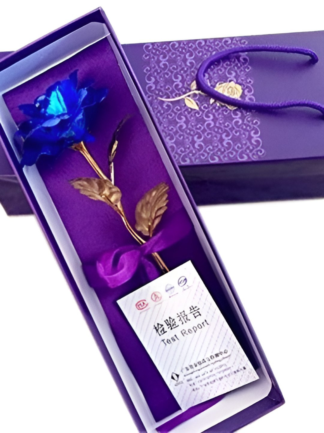 INTERNATIONAL GIFT Blue Rose Flower With Leaf With Gift Box