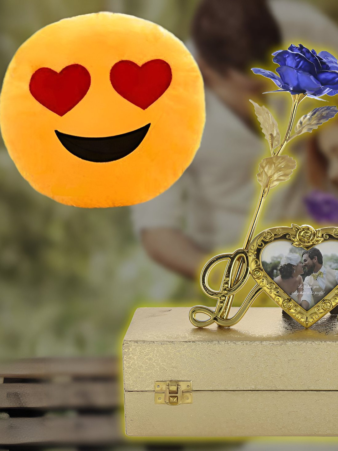 INTERNATIONAL GIFT Blue Plastic Rose Flower With Photo Frame Stand