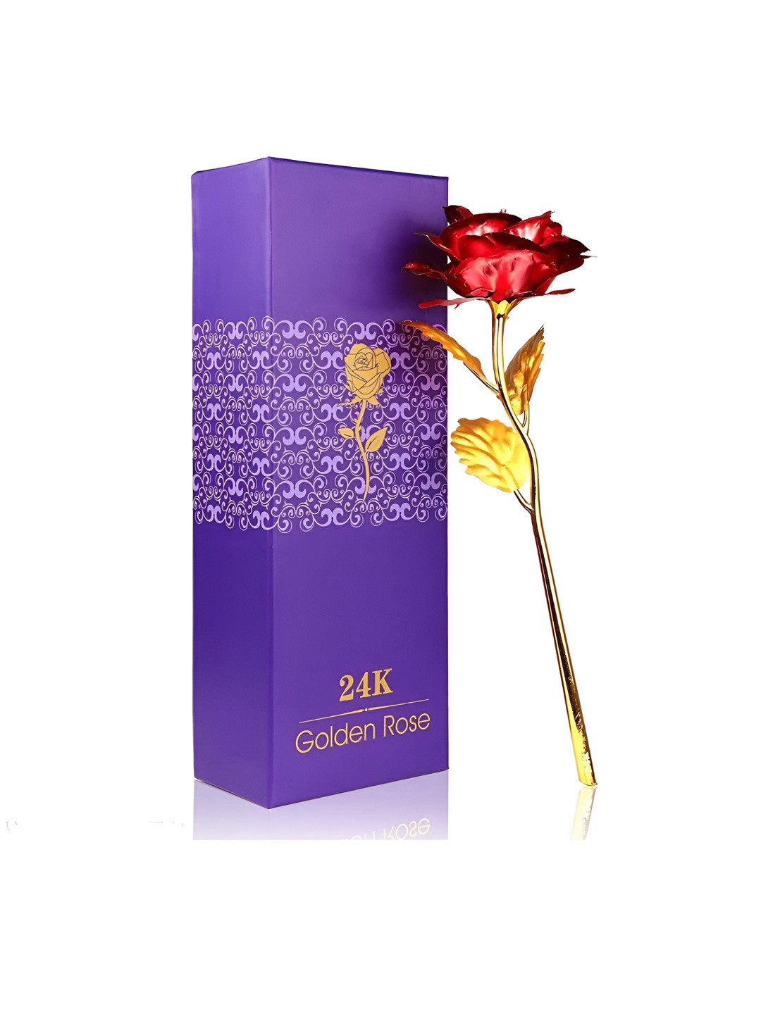 INTERNATIONAL GIFT Red Rose Flower With Leaf With Gift Box