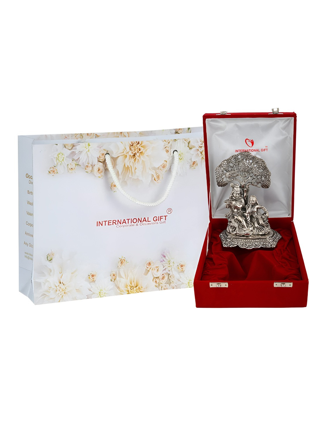 INTERNATIONAL GIFT Gold Toned Silver-Plated Radha Krishna Classic Idol Home Gift Sets