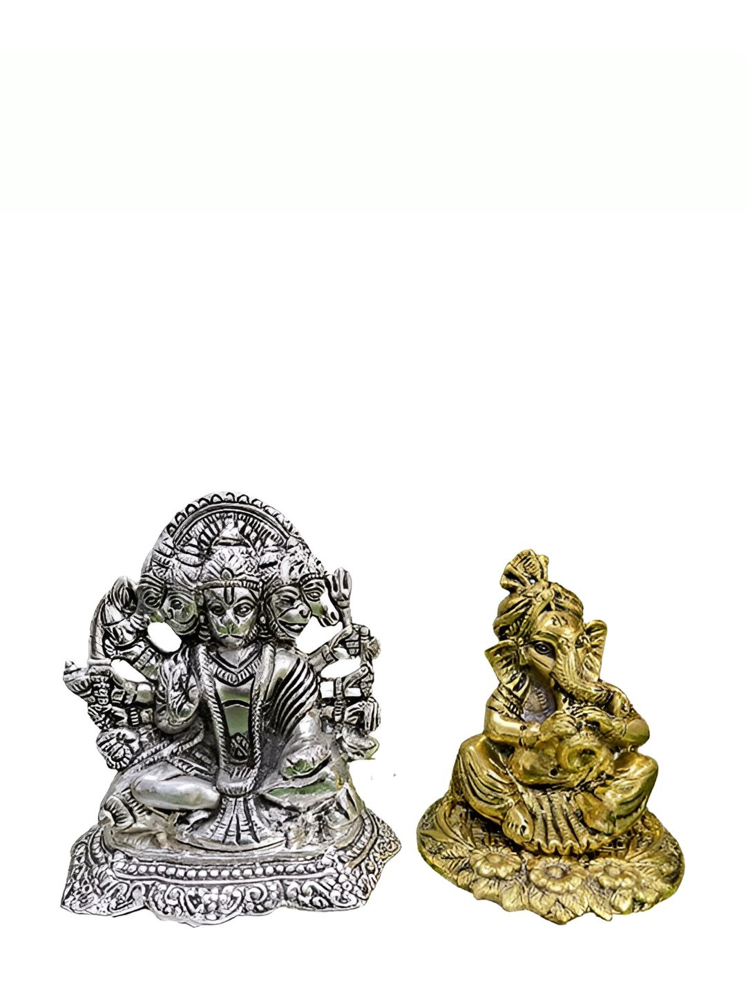 INTERNATIONAL GIFT Gold Toned & Silver Toned 5 Mukhi Hanuman & Ganesha Idol Home Gift Sets